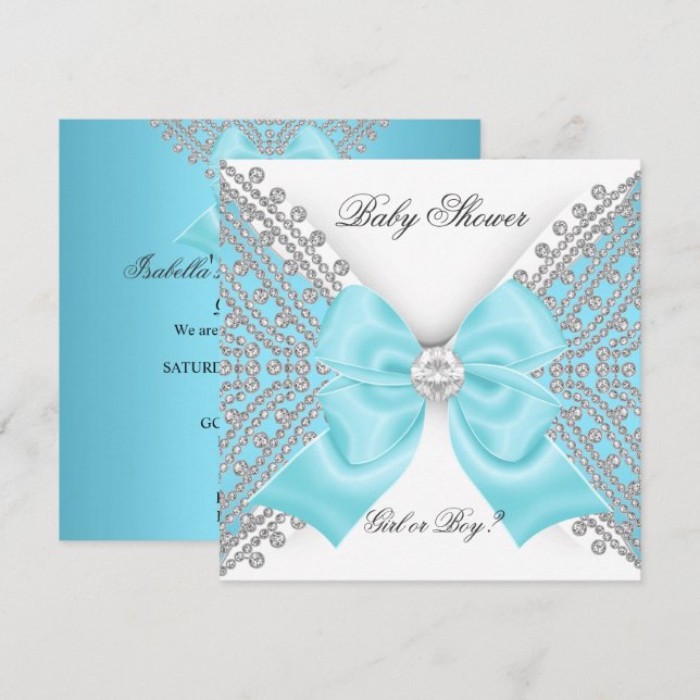 Invitation Baby shower Sexe Révéler Turquoise Bleu Blanc (Devant / Derrière)
