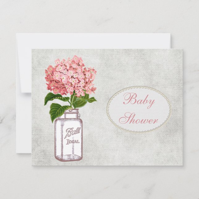 Invitation Baby shower Shabby Chic Mason Jar et Hydrangea (Devant)