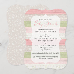 Invitation Baby shower Shabby rose & Sage vert Bois rustique