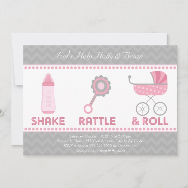 Invitation baby shower - Shake, Rattle & Roll (Devant)