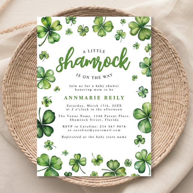Invitation Baby shower Shamrock aquarelle (Créateur téléchargé)