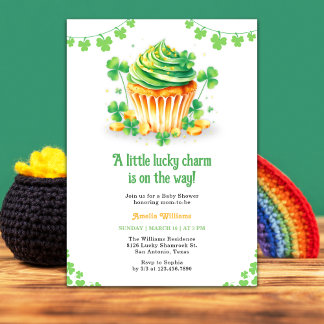 Invitation Baby shower Shamrock Cupcake Little Lucky Charm