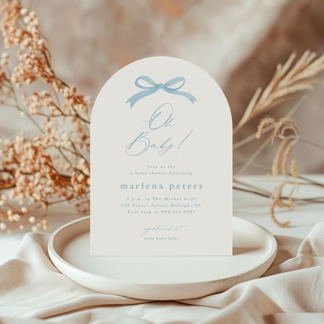 Invitation Baby shower Simple Blue Bow Boys (Simple hand painted blue bow script boys baby shower invitation.)
