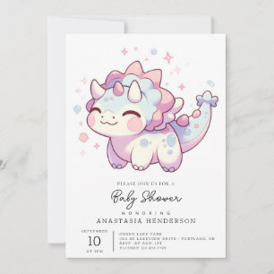 Invitation Baby shower simple de dinosaure doux