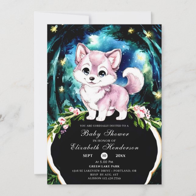 Invitation Baby shower simple de loup de forêt (Devant)