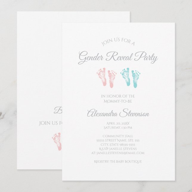 Invitation Baby shower simple de révélation de genre joli emp (Devant / Derrière)