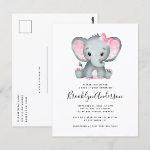 Invitation Baby shower simple d'éléphant rose