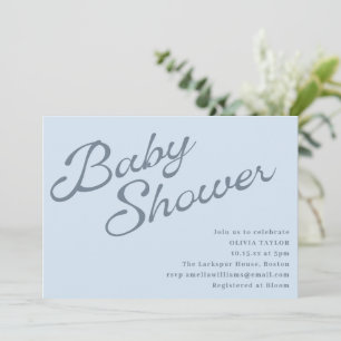Invitation Baby Shower Simple Élégant Bleu Clair Écriture