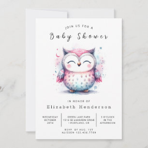 Invitation Baby shower simple en ligne de chouette