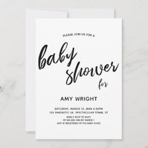 Invitation Baby Shower Simple et Moderne avec Écriture Manusc