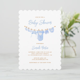 Invitation Baby shower simple minimaliste Sky Blue Scalloped