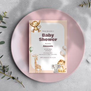 Invitation Baby shower simple Safari Animaux