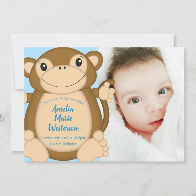 Invitation Baby shower singe bleu (Devant)