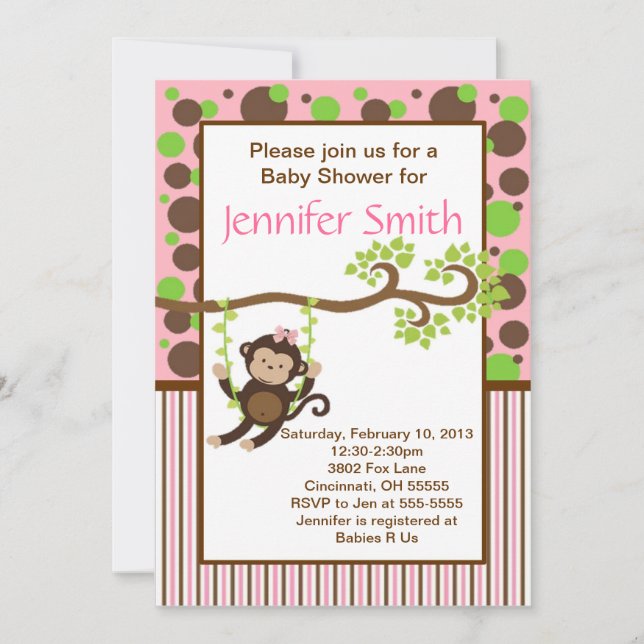 Invitation Baby shower - Singe de la jungle (Devant)