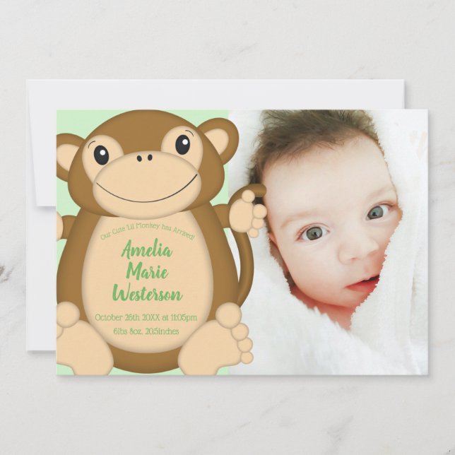 Invitation Baby shower singe Jungle (Devant)
