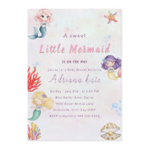 Invitation Baby Shower Sirène Bébé Fille Sous l'Oc