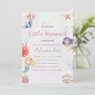 Invitation Baby Shower Sirène Bébé Fille Sous l'Oc