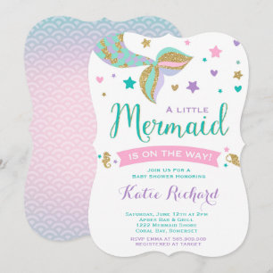 Invitation Baby shower sirène rose Turquoise pourp