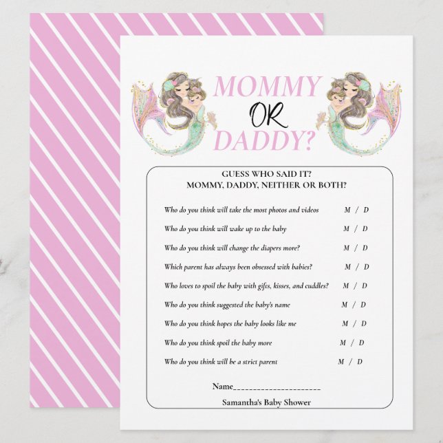 Invitation Baby shower sirène sous la mer (Devant / Derrière)