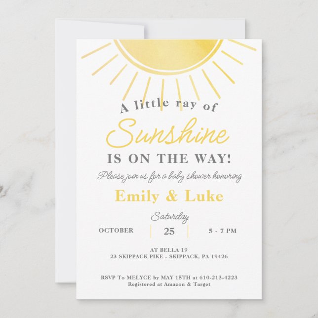 Invitation Baby shower solaire Aquarelle neutre pour le genre (Devant)
