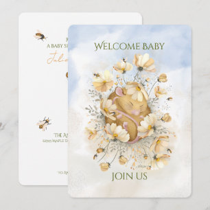 INVITATION BABY SHOWER Souris endormie dans la pra
