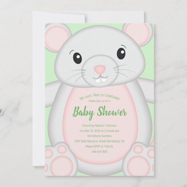 Invitation Baby shower souris souris vert (Devant)
