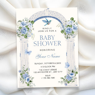 Invitation Baby shower sous une arche florale bleue