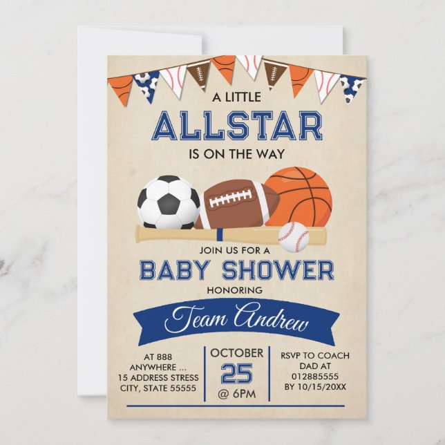 Invitation Baby shower sportif personnel Allstar (Devant)