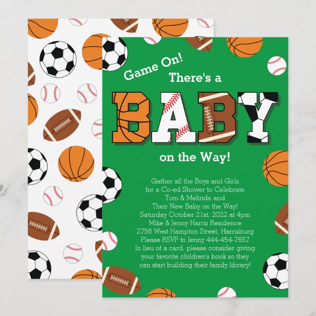 Invitation Baby shower Sportif Thème Co-ed (Devant / Derrière)