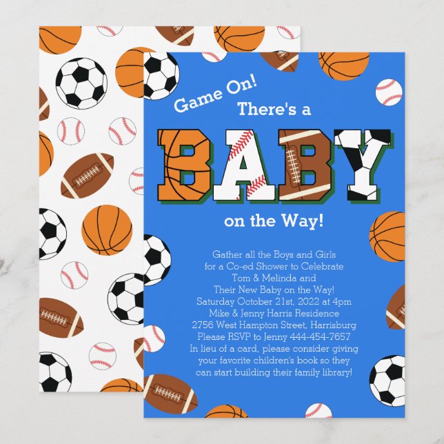 Invitation Baby shower Sportif Thème Co-ed (Devant / Derrière)