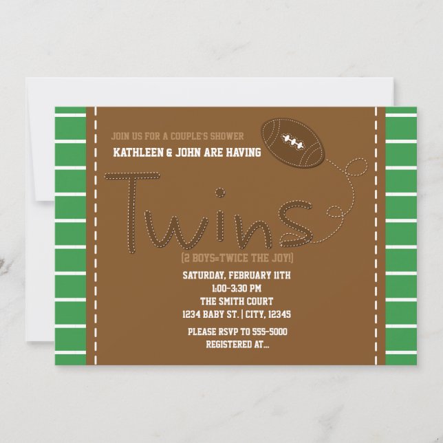 Invitation Baby shower sportif TWINS FOOTBALL (Devant)