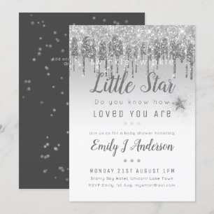 Invitation Baby shower STAR TWINKLE Parties scintillant gris