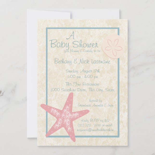 Invitation Baby shower Starfish et Sand Dollar (Devant)