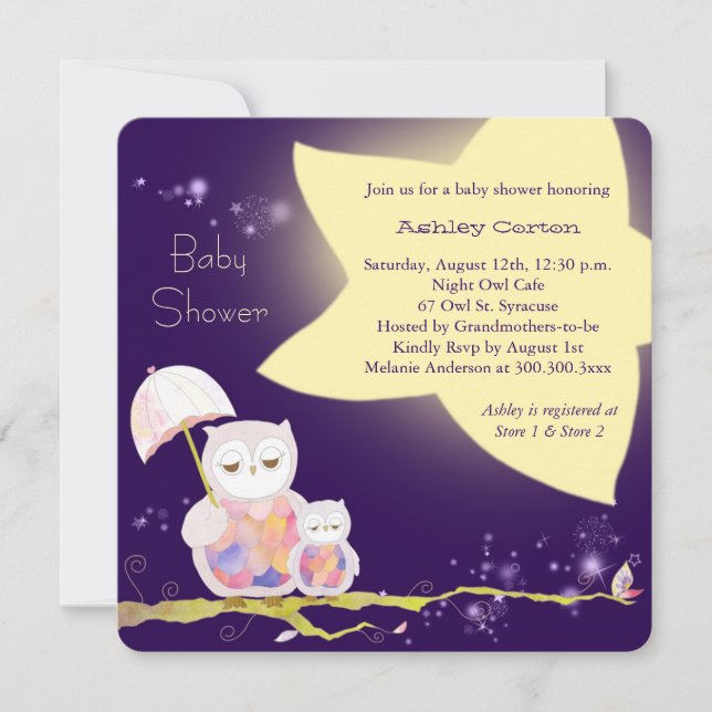 Invitation Baby shower Starry Night Mom & Baby Ows (Devant)