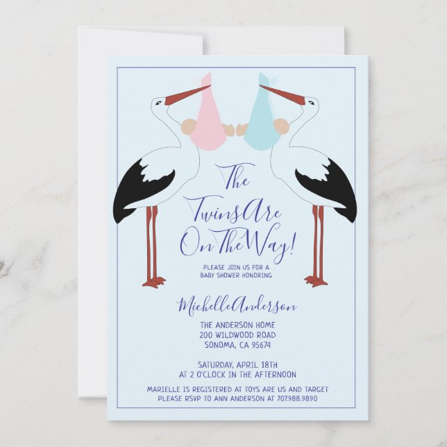 Invitation Baby shower Stores & Twin Blue & Pink Baby Bundles (Devant)