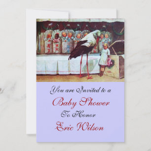 Invitation BABY SHOWER STORK 3, bleu