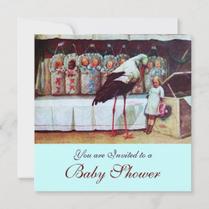 Invitation BABY SHOWER STORK 3, bleu