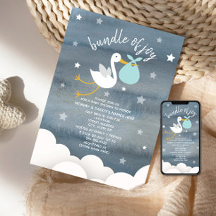 Invitation Baby shower Stork Avec Blue Bundle Stars