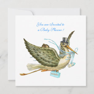 Invitation BABY SHOWER STORK, blanc