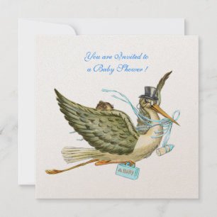 Invitation BABY SHOWER STORK, champagne blanc métallique