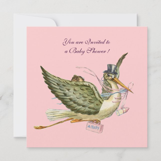 Invitation BABY SHOWER STORK, papier feutre (Devant)