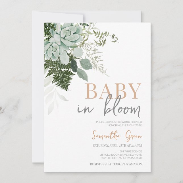 Invitation Baby shower Succulent (Devant)