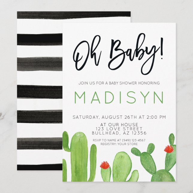 Invitation Baby shower Succulent Cactus Fiesta (Devant / Derrière)