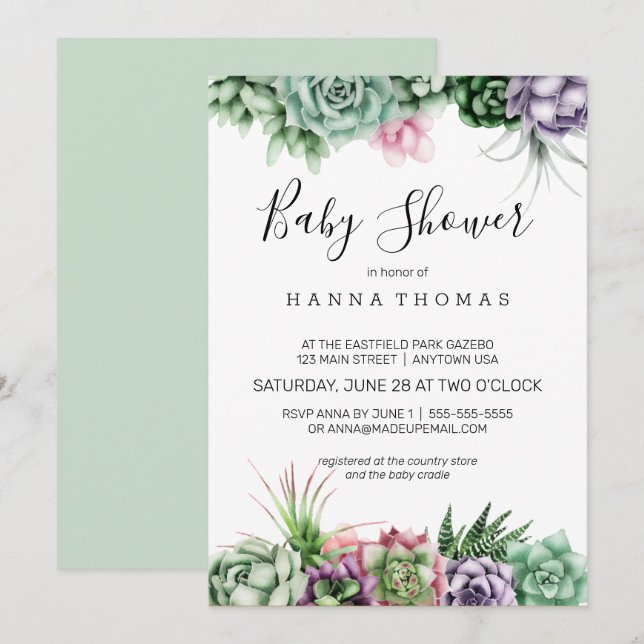 Invitation Baby shower Succulent du désert (Devant / Derrière)
