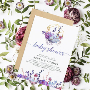 Invitation Baby shower Succulent Floral Violet
