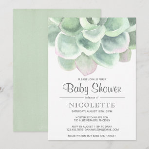 Invitation Baby shower Succulent vert Sage neutre selon le se