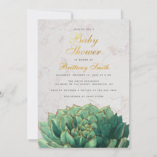 Invitation Baby Shower Succulente Élégant Vert Genre Neutre