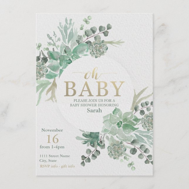 Invitation Baby shower Succulente - Invitation Flo (Devant)