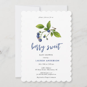 Invitation baby shower sucré aux baies bleues vintages