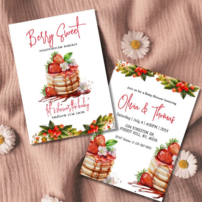 Invitation Baby shower sucré aux fraises aux crêpes (Créateur téléchargé)